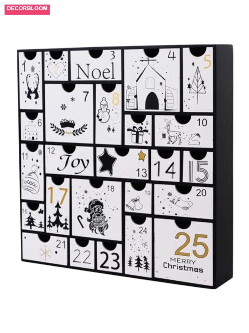 11.8'' Wooden Advent Calendar 25 Storage Drawers Christmas Countdown Décor